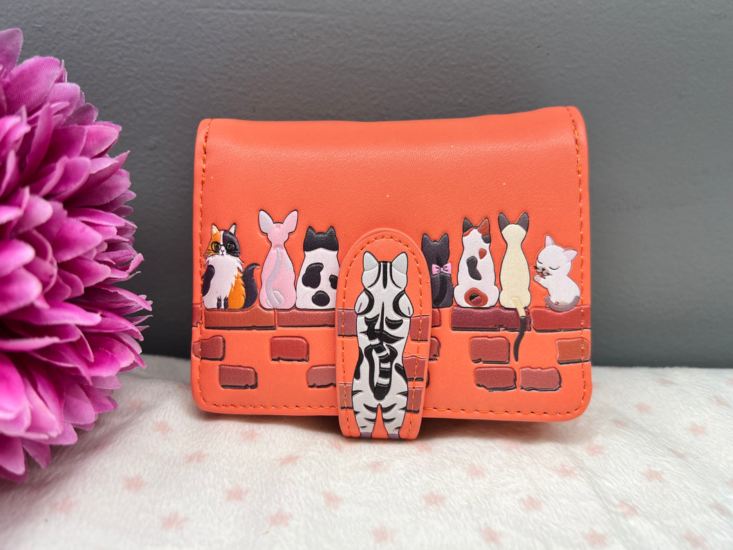 Small Women’s Wallet - Cats in a Row Salmon