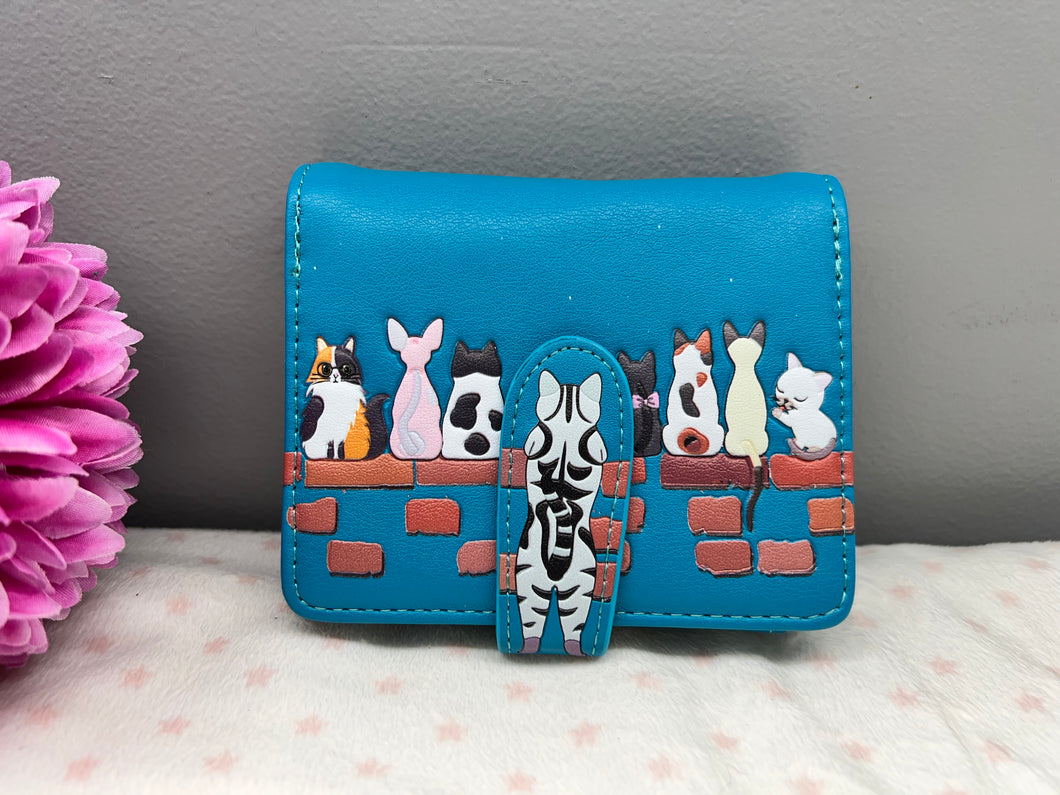 Small Women’s Wallet - Cats in a Row Teal
