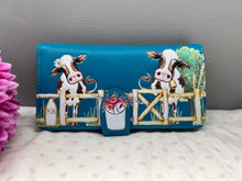 Load image into Gallery viewer, Large Women's Wallet - Cow Farm Blue