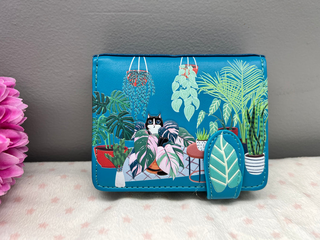 Small Women’s Wallet - Cats Plant Life Teal
