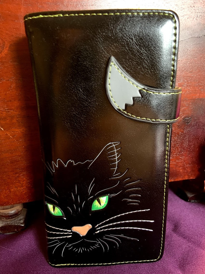 Large Women's Wallet - Black Fluffy Cat