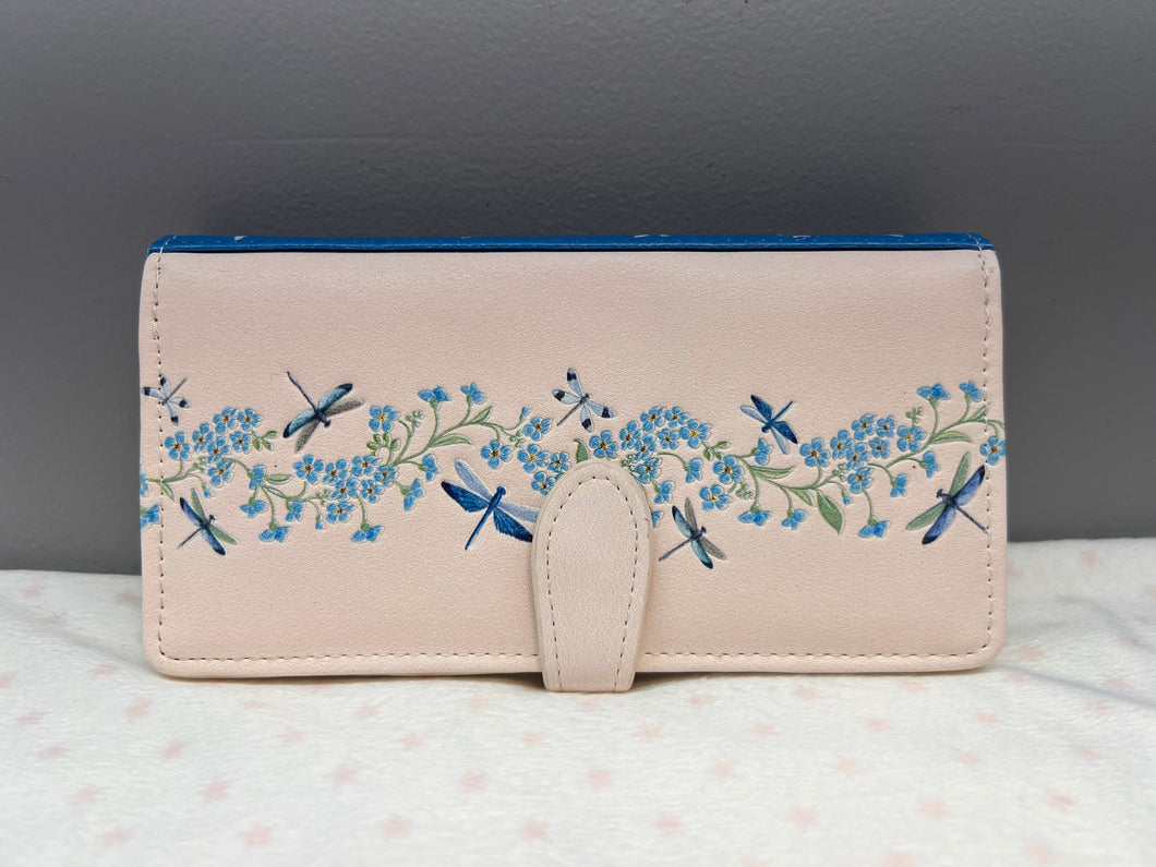 Large Women's Wallet - Dragonflies and Flowers Cream
