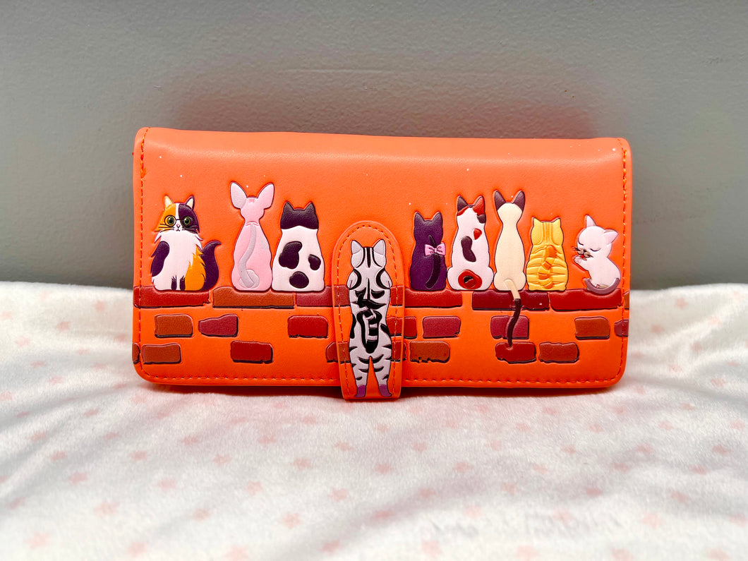 Large Women's Wallet - Cats in a Row Salmon