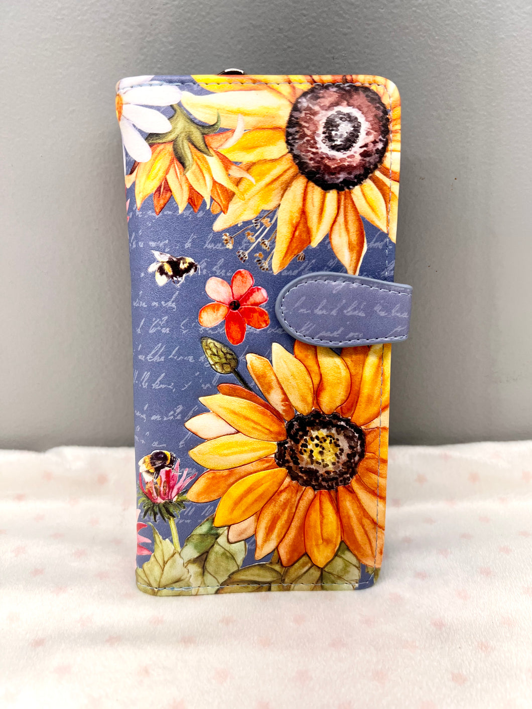 Large Women’s Wallet -Sunflower Garden Slate Grey
