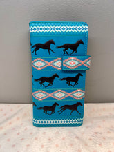 Load image into Gallery viewer, Large Women’s Wallet - Western Horses Teal
