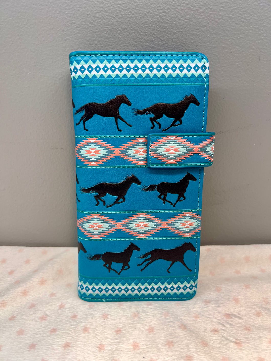 Large Women’s Wallet - Western Horses Teal