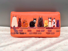 Load image into Gallery viewer, Large Women&#39;s Wallet - Cats in a Row Salmon
