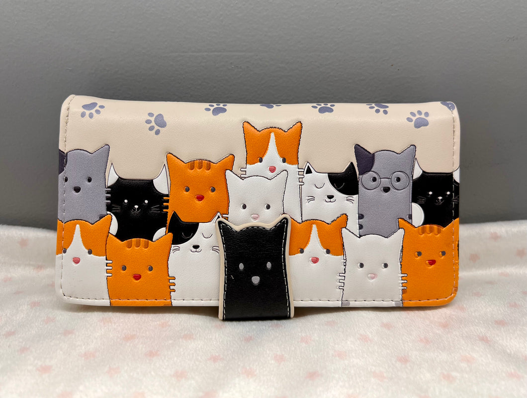 Large Women's Wallet - Cat Crowd Cream