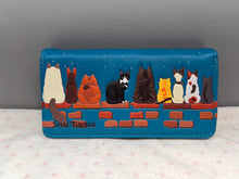 Load image into Gallery viewer, Large Women&#39;s Wallet - Cats in a Row Teal
