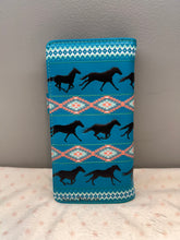 Load image into Gallery viewer, Large Women’s Wallet - Western Horses Teal
