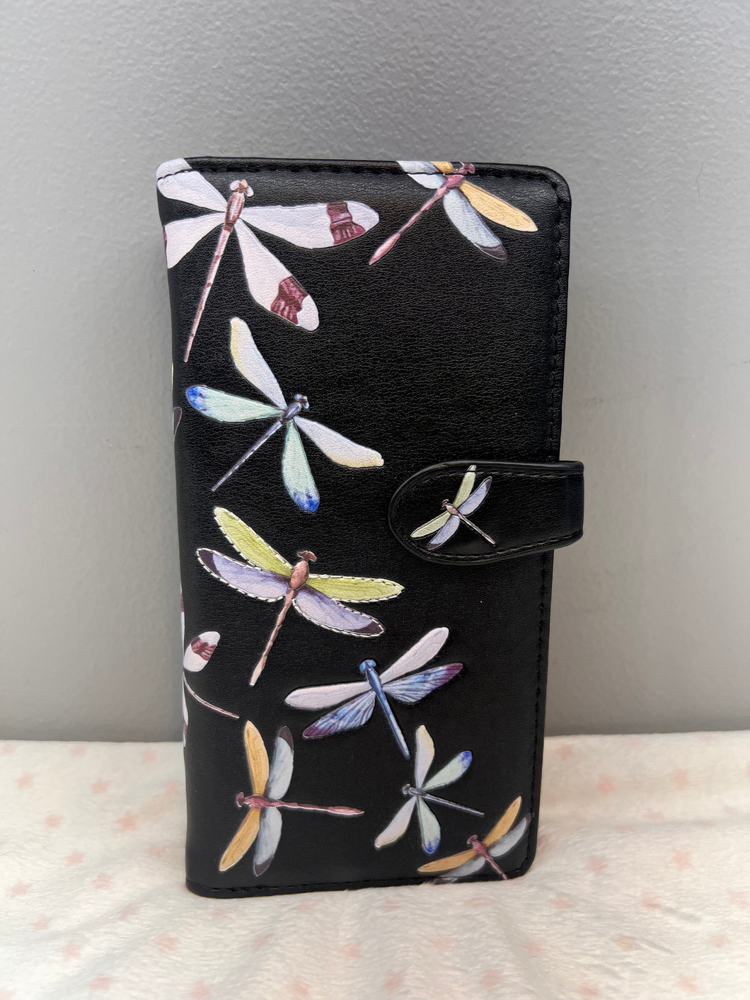 Large Women's Wallet - Dragonflies Black