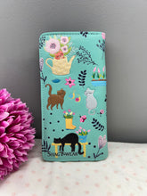 Load image into Gallery viewer, Large Women’s Wallet - Garden Cats Mint
