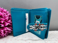 Load image into Gallery viewer, Small Women’s Wallet - Cats in a Row Teal
