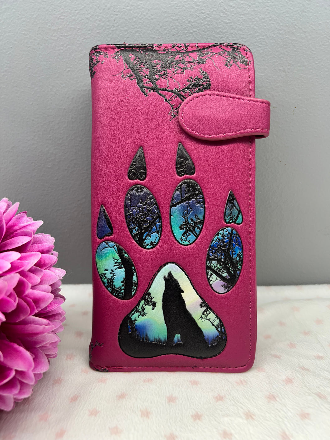 Large Women’s Wallet - Wolf Paw Fuschia