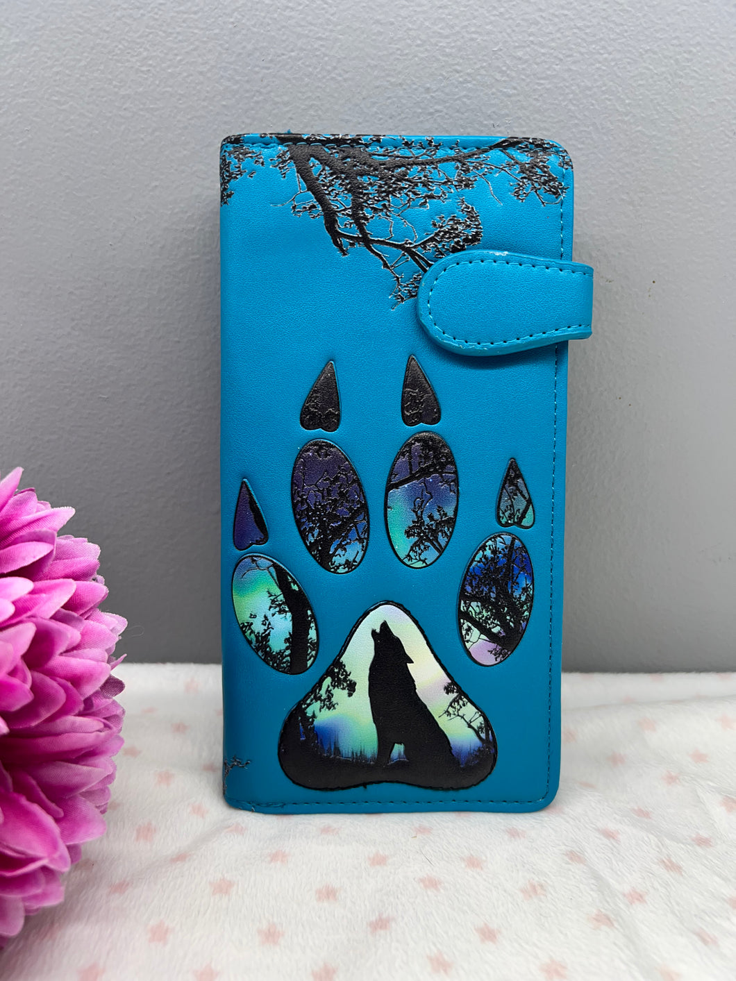 Large Women’s Wallet - Wolf Paw Teal