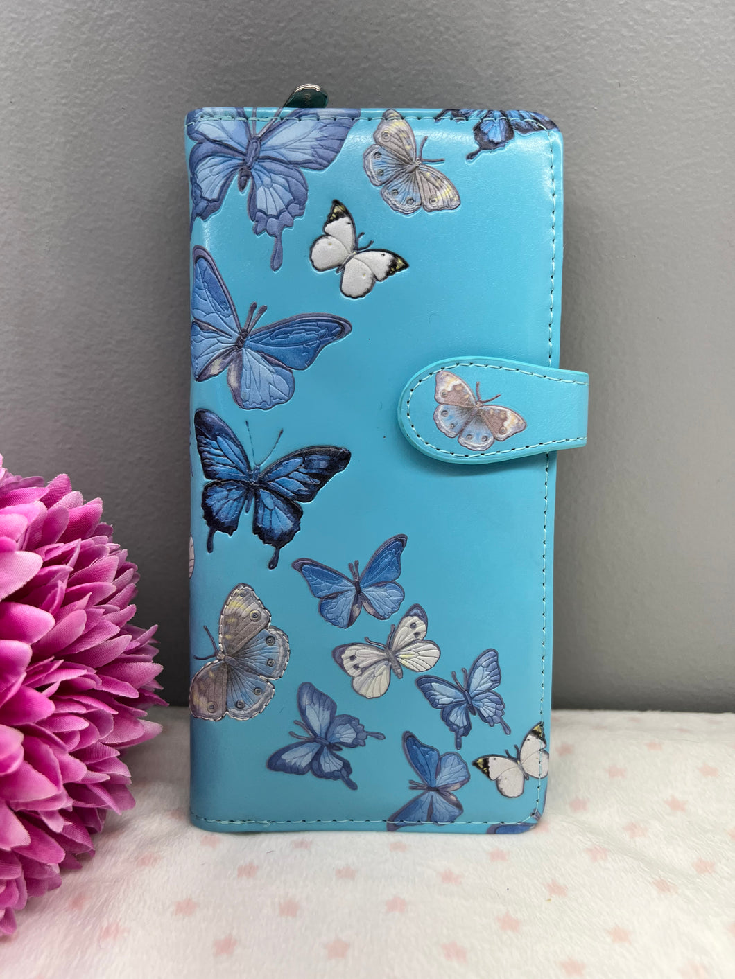 Large Women's Wallet - Butterflies Blue