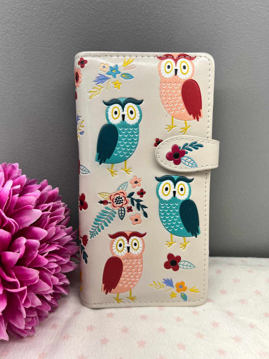 Large Women's Wallet - Owl Garden Cream