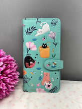 Load image into Gallery viewer, Large Women’s Wallet - Garden Cats Mint
