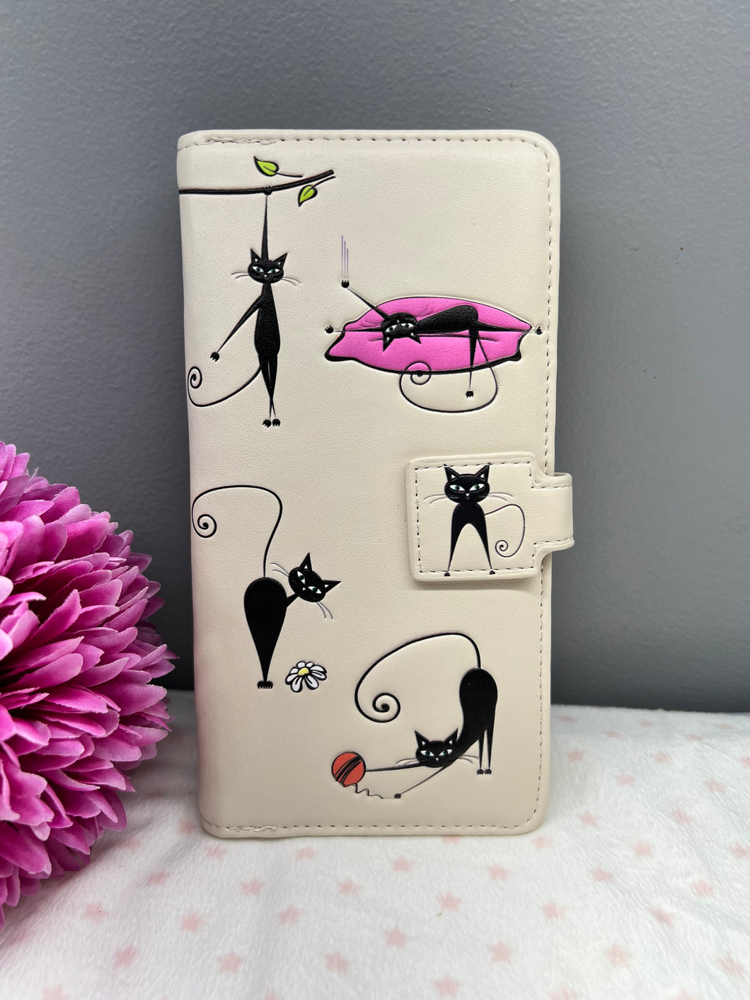 Large Women's Wallet - Yoga Cats White