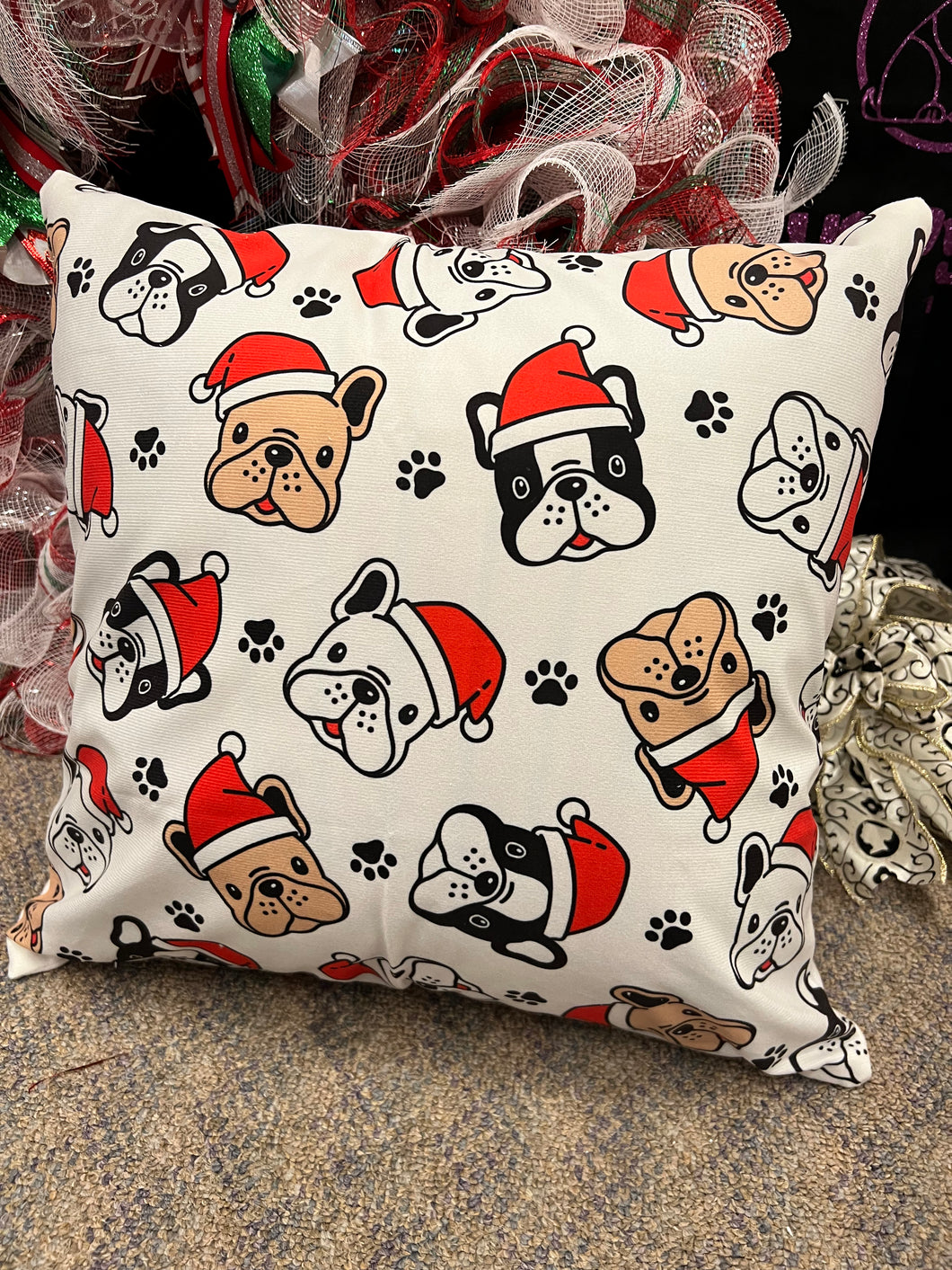 Pillow Case - Frenchies in Santa Hats
