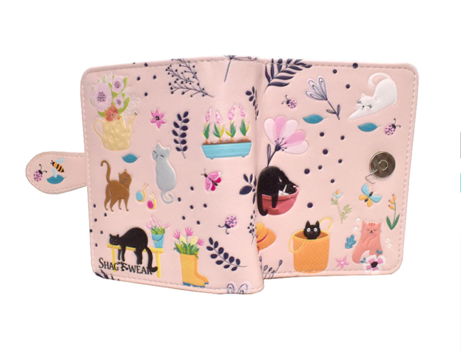 Small Women’s Wallet - Cats in the Garden Pink