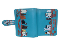 Load image into Gallery viewer, Small Women’s Wallet - Cats in a Row Teal
